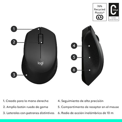 Logitech M280 Mouse Inalámbrico, 2.4 GHz, Nano Receptor USB, Seguimiento Óptico, Resolución 1000 dpi, 3 Botones, Batería de 18 Meses, Compatible con PC, Mac, Laptop, Chromebook - Negro