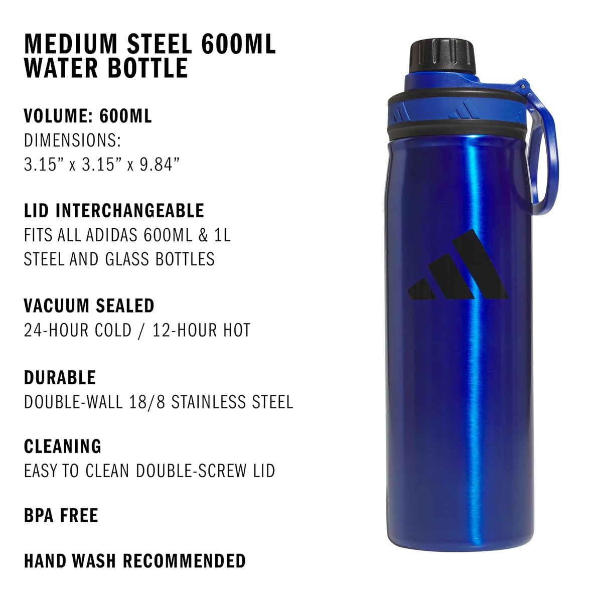 Adidas 18/8 - Botella de Agua aislada de Acero Inoxidable