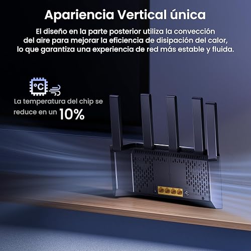 Tenda Router RX12L Pro WiFi 6 AX3000 WiFi de Doble Banda, 5 Antenas de 6dBi, 4 Puertos Gigabit, Diseño Vertical, Compatible con WPA3 y VPN