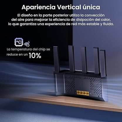 Tenda Router RX12L Pro WiFi 6 AX3000 WiFi de Doble Banda, 5 Antenas de 6dBi, 4 Puertos Gigabit, Diseño Vertical, Compatible con WPA3 y VPN