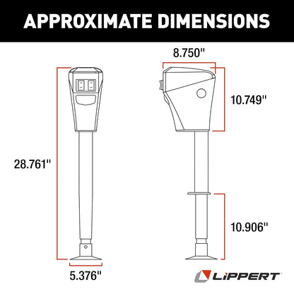 Lippert Power Tongue Jack - Marco en Forma de A, 3.5 Libras. Carrera de 18 Pulgadas, Almohadilla de pie de 5.4 Pulgadas, Carcasa Texturizada Duradera, anulación Manual de manivela de Emergencia,