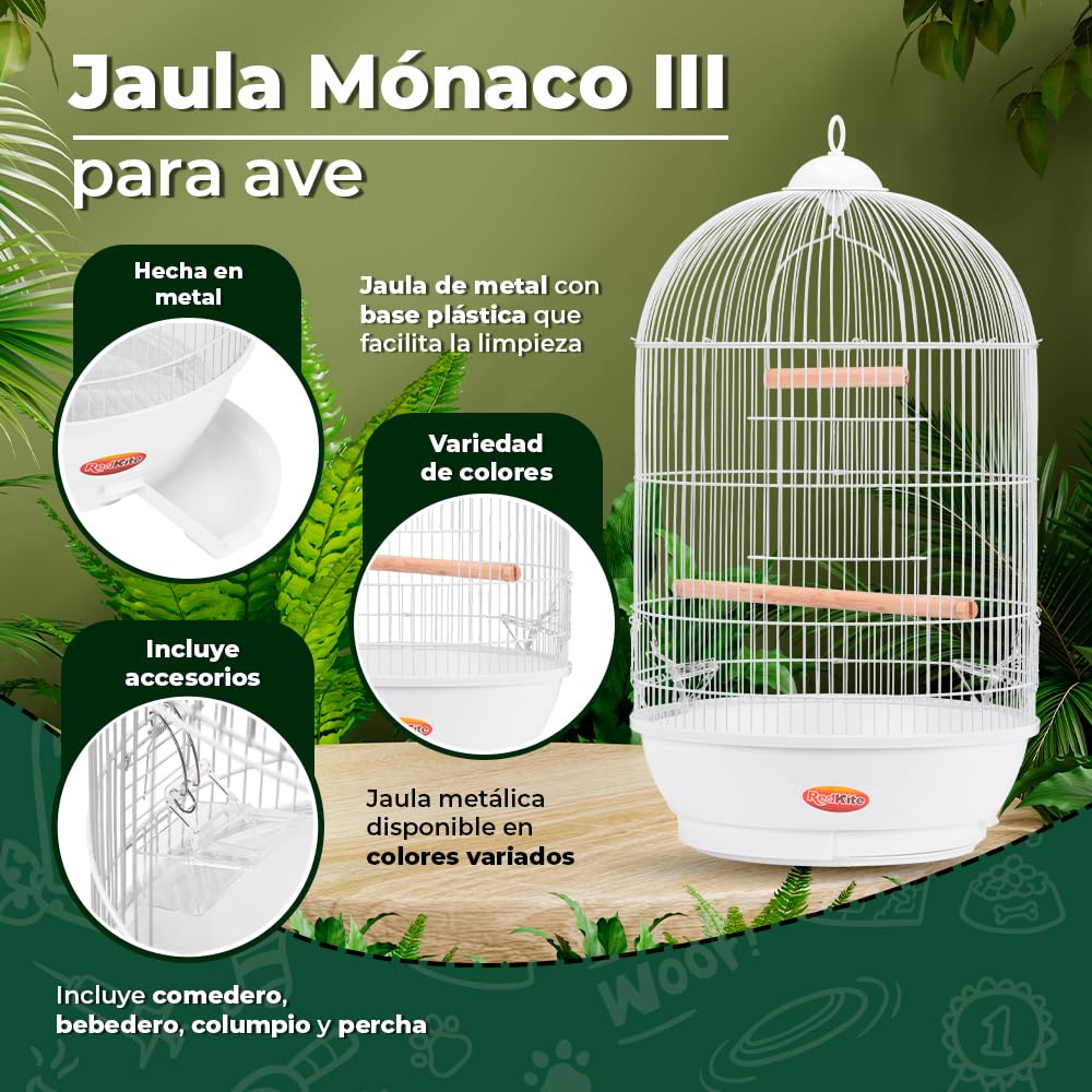 Redkite Jaula Monaco III para Aves 40 x 70 cm Metálica con Accesorios y Diseño Vertical