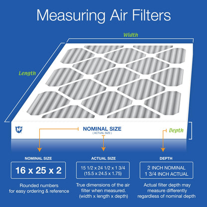 Nordic Pure 16x25x2PM12C-3 Pleated MERV 12 Plus Carbon AC Furnace Filters, 16 x 25 x 2", 3 Pack