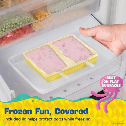 Nickelodeon - Moldes de silicona para paletas con tapa, compacto sin BPA, con Bob Esponja, moldes flexibles para helados y palos, aptos para lavaplatos, juego de 2 moldes para golosinas congeladas
