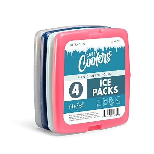 Fit + Fresh Cool Coolers - Paquetes de hielo delgados reutilizables para bolsas de almuerzo, bolsas de playa, enfriadores y más, juego de 4, multicolor