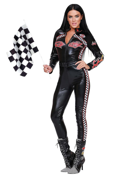 Dreamgirl Adult Sexy Racer Costume for Women, Race Car Driver Jumpsuit, Star Your Engines Halloween Costume