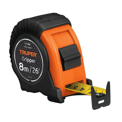 Truper FH-8M, Flexómetro Gripper, contra impacto, 8 m, cinta 25 mm