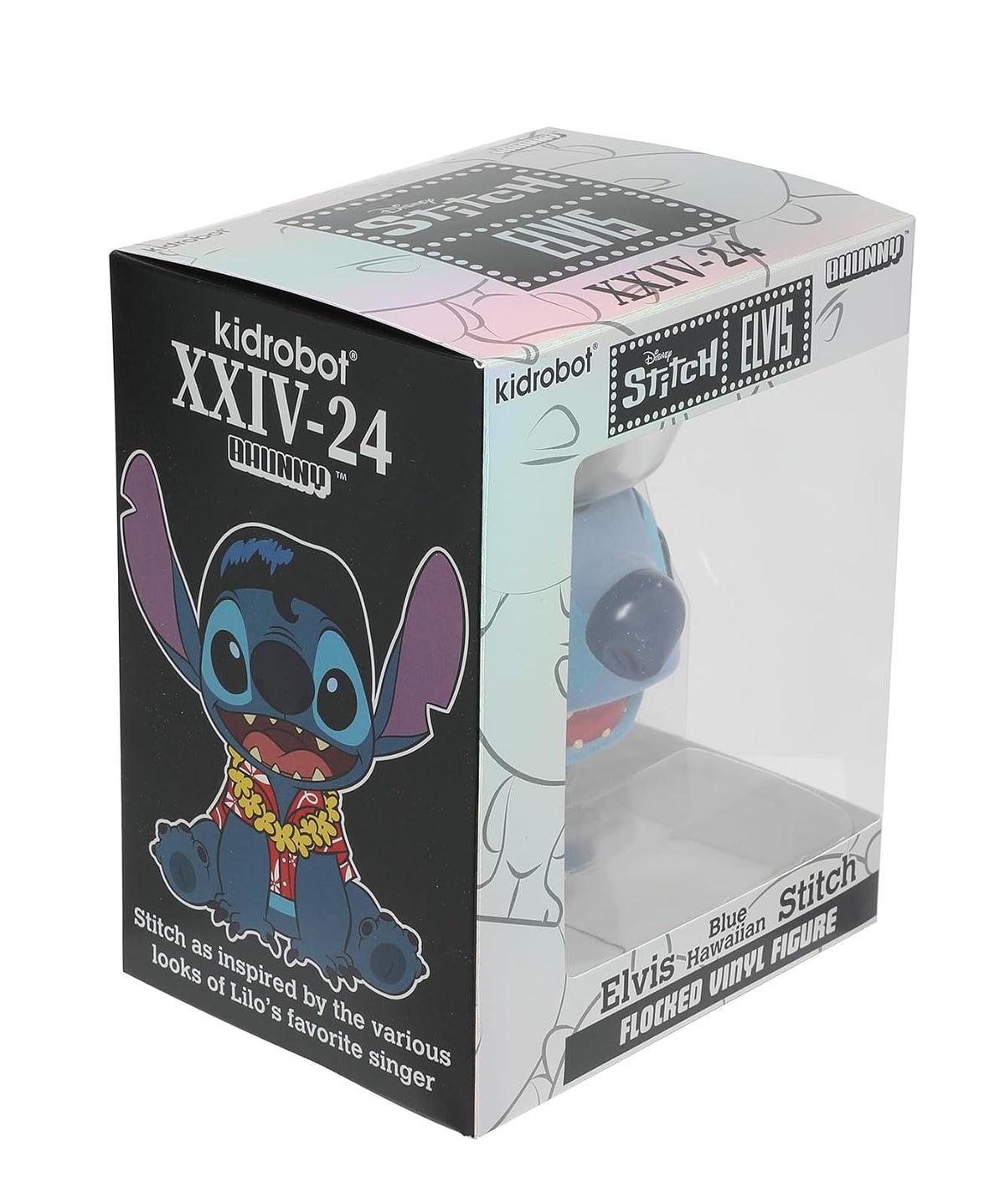 Kidrobot Colección Disney: Lilo and Stitch Blue Hawaiian Elvis Stitch Flocado 10 cm Bhunny Stylized PVC Figura