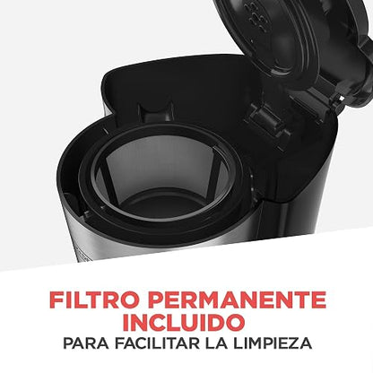 Black+Decker Cafetera 5 Tazas con Jarra de Vidiro y Vaso Personal, CM0755S | Termo de acero inoxidable, filtro permanente y cesta removible, compatible con goteador para café filtrado a mano