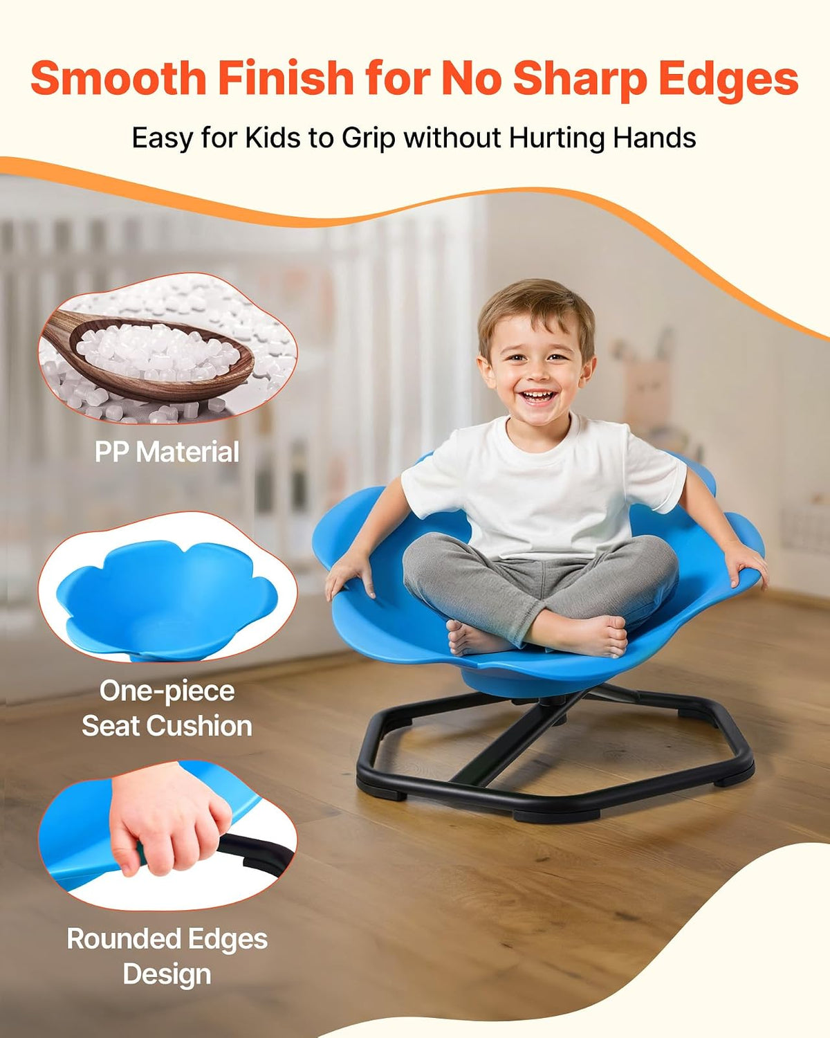 VEVOR Silla Giratoria Infantil Sensorial Cilíndrica, Soporta hasta 100 kg, con Base Metálica Antideslizante, Favorece la Coordinación, el Equilibrio y la Concentración, Azul, 62 x 62 x 47 cm