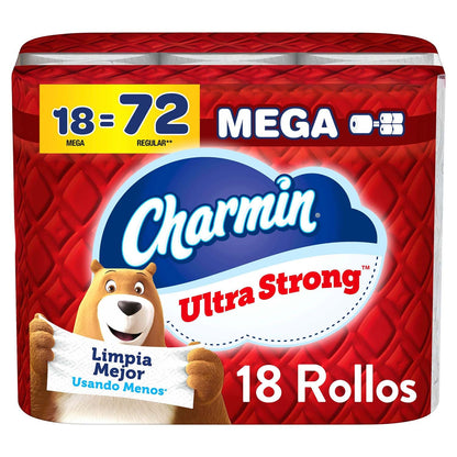 Charmin - Ultra Strong Papel Higiénico, 18 Mega Rollos, 220 Hojas por Rollo, Extra Fuerte y Duradero, No Atascable, Apto para Fosas Sépticas