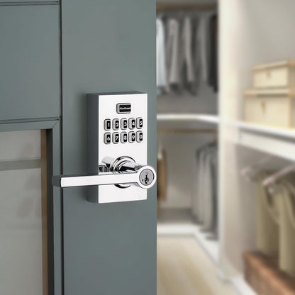 Kwikset SmartCode 917 - Teclado sin llave, cerradura electrónica residencial contemporánea, cerrojo de seguridad con manija de puerta Halifax y seguridad SmartKey, cromo pulido