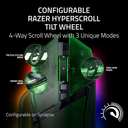 Razer Basilisk V3 Pro 35K Wireless Gaming Mouse: HyperScroll Tilt Wheel - 35K dpi Optical Sensor Gen 2-13 Customizable Controls - RGB - Optical Switches Gen 3 - Up to 140 HR Battery - Phantom Green