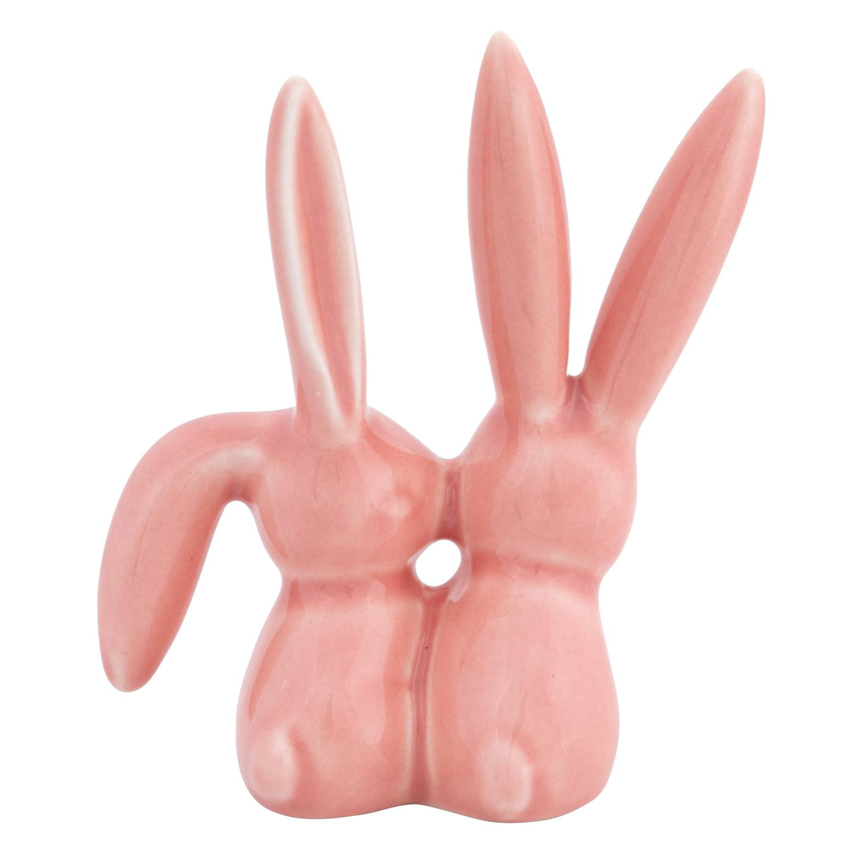 Creative Co-Op - Figura decorativa de cerámica de conejo, soporte de anillo rosa