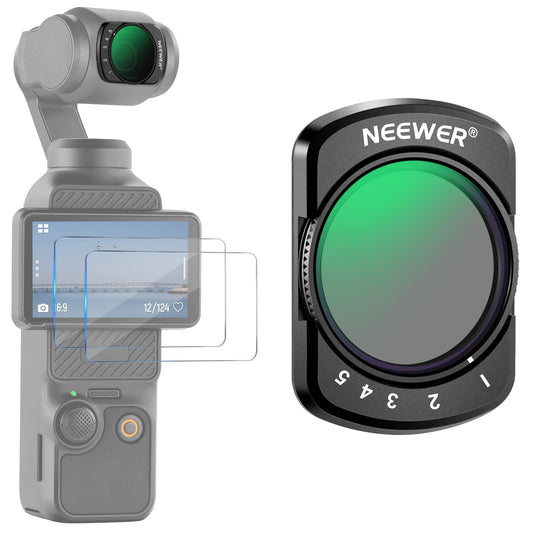 NEEWER Filtro Variable ND2-32 Compatible con dji Osmo Pocket 3,Filtro ND Ajustable Magnético 1-5 Paradas Limitadas,Accesorios Cámara Acción,Vidrio Óptico HD,Incluye 2 Protectores Pantalla LCD,FL-50