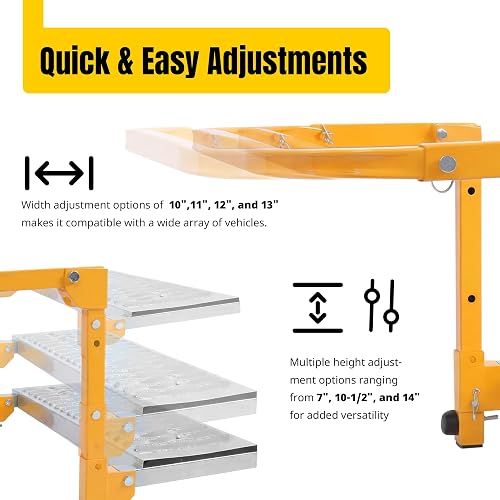 MAXXHAUL 50694 - Escalón de Servicio Ajustable para neumáticos de camión de 21-1/2 x 7.3 Pulgadas, con Plataforma Antideslizante, Capacidad Plegable de 300 Libras