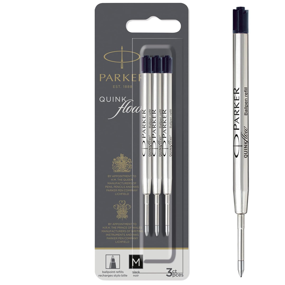 Parker QUINKflow - Recambios de tinta para bolígrafo de punta media, color negro, 3 unidades