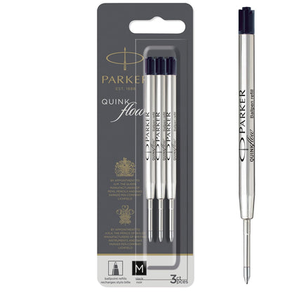 Parker QUINKflow - Recambios de tinta para bolígrafo de punta media, color negro, 3 unidades
