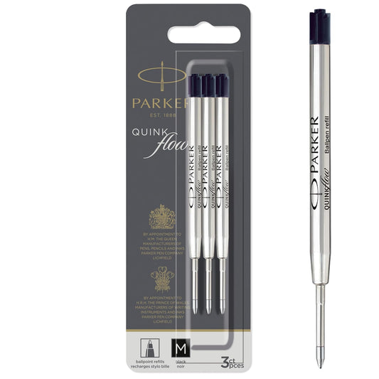 Parker QUINKflow - Recambios de tinta para bolígrafo de punta media, color negro, 3 unidades