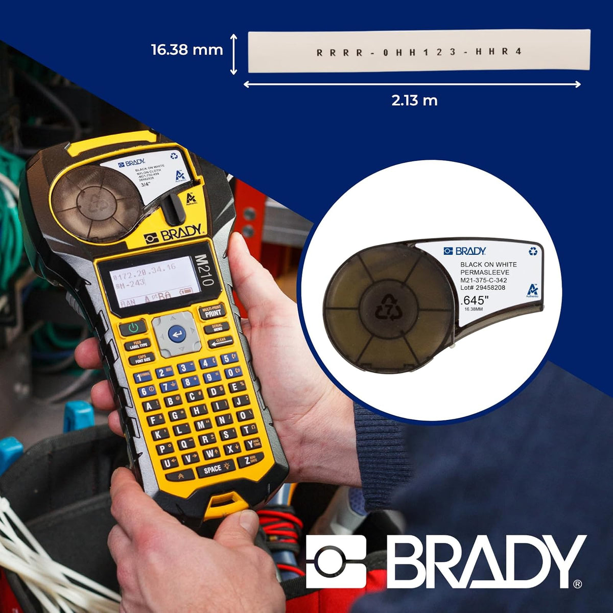 Brady PermaSleeve mangas termorretráctiles para marcar cables de poliolefina (M21-187-C-342) - Mangas negras sobre blancas - Compatible con impresoras BMP21-PLUS, IDPAL y LABPAL - 7 pies de largo, 0.645 pulgadas de ancho