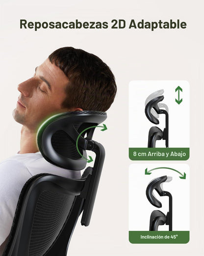 Silla de Oficina Ergonómica Marsail: Silla de Computadora con Malla de Respaldo Alto, Soporte Lumbar Ajustable, Reposabrazos y Ruedas 3D