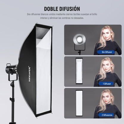 NEEWER 12"x47" Softbox Rectangular Plegable de Configuración Rápida, Bowens Mount con Difusor/Rejilla de Panal/Bolsa, Compatible con Godox Aputure 120d Luz Vídeo Q4 Flash Estroboscópico Estudio, NS17S