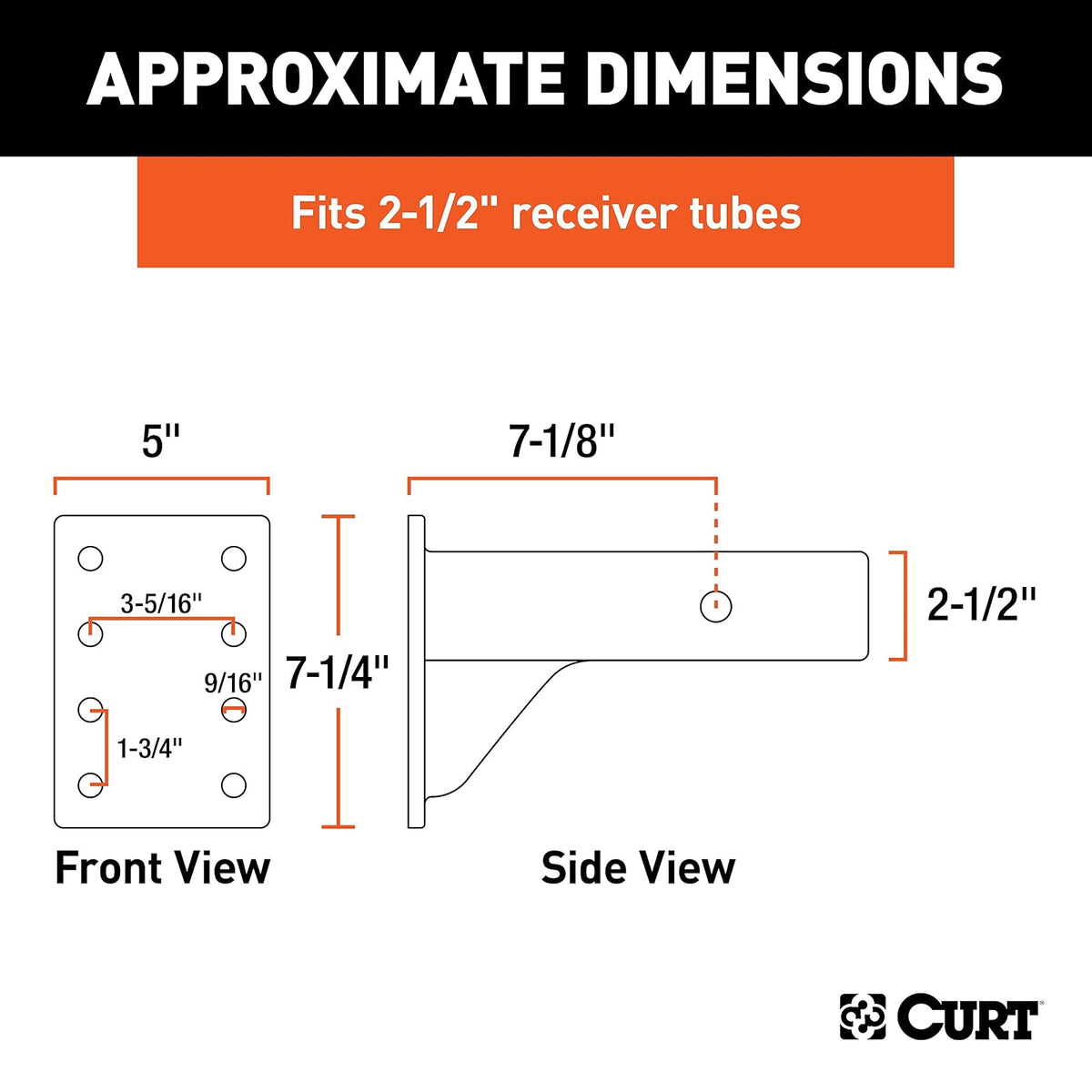 CURT 48348 Soporte de Enganche Ajustable para Garra, se Adapta a receptores de 2-1/2 Pulgadas, 20,000 Libras GTW, 7-1/4 Pulgadas de Altura de la Placa, 10-3/4 Pulgadas de Longitud del vástago