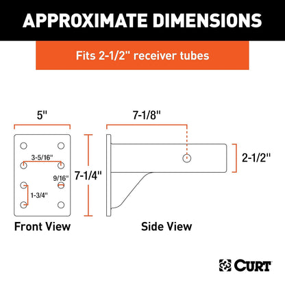 CURT 48348 Soporte de Enganche Ajustable para Garra, se Adapta a receptores de 2-1/2 Pulgadas, 20,000 Libras GTW, 7-1/4 Pulgadas de Altura de la Placa, 10-3/4 Pulgadas de Longitud del vástago