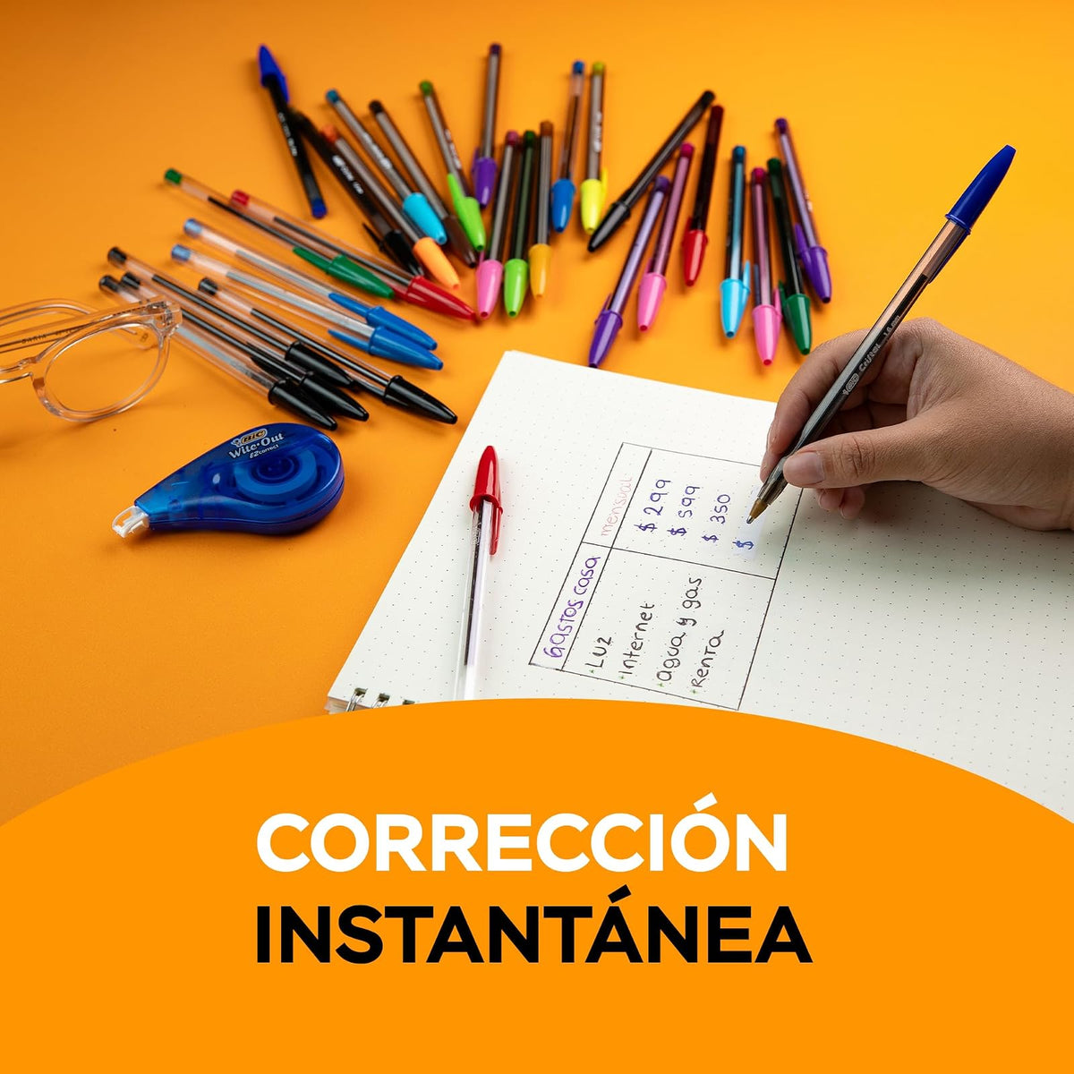 BIC Cinta Correctora 4.2 mm Fácil de Aplicar Corrección Instantánea Hecha de PET Reciclado 12 metros de Cinta Cuerpo Color Azul 6 Piezas
