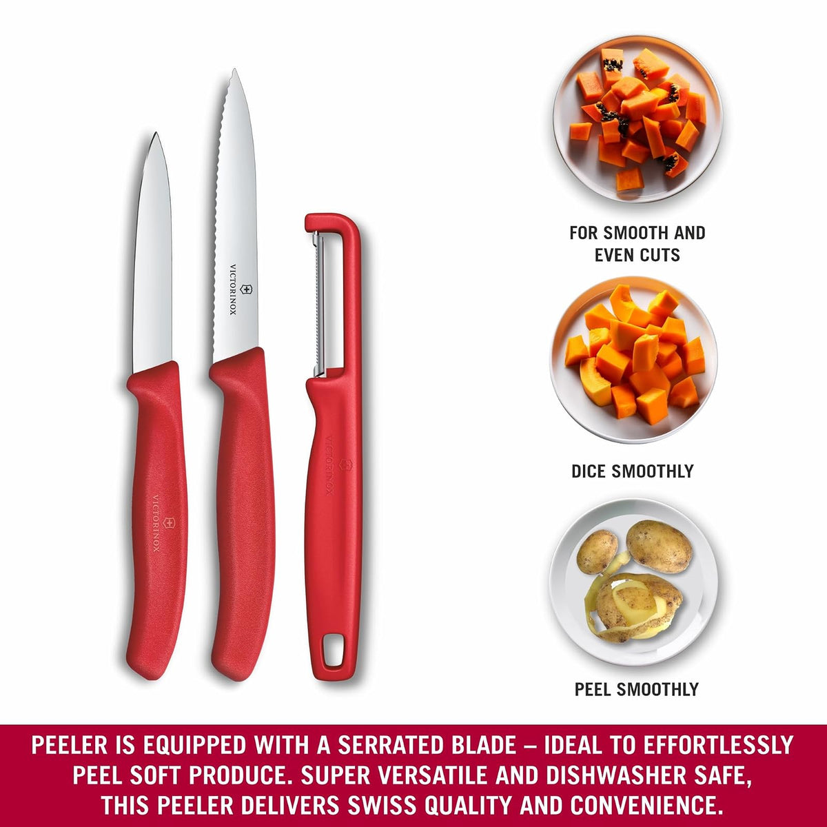 Set de Cuchillos Mondadores y Pelador, Swiss Classic, 3 piezas, Rojo