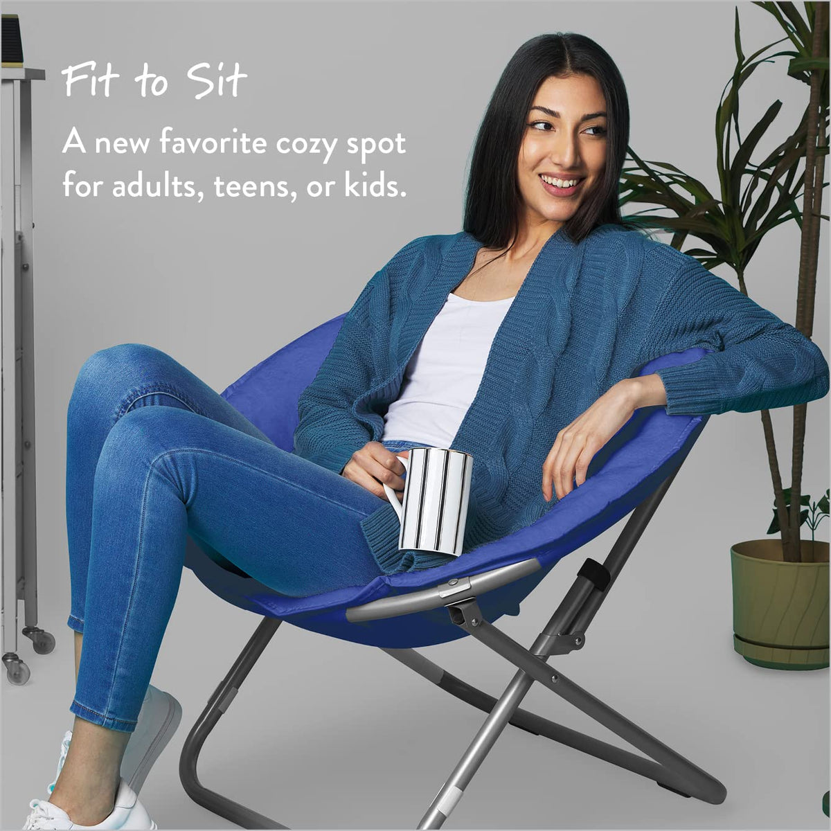 Urban Lifestyle Silla de Piel Sintética Azul | Marco de metal, plegable, 27.5 x 30 x 29 in, carga máx. 220 lb, para leer, ver TV, relajarse