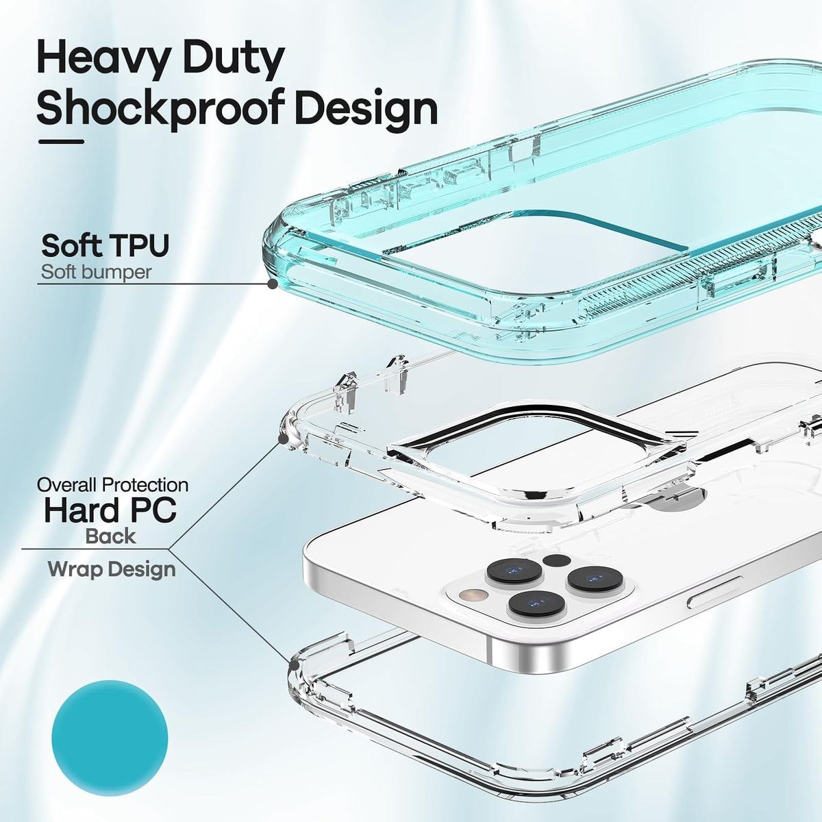 ORIbox - Funda para iPhone 13/12 Pro MAX, protección contra caídas de Grado Militar de 10 pies, Transparente, Resistente, a Prueba de Golpes, anticaídas, 6.7 Pulgadas, 3 en 1, Azul Vidrio