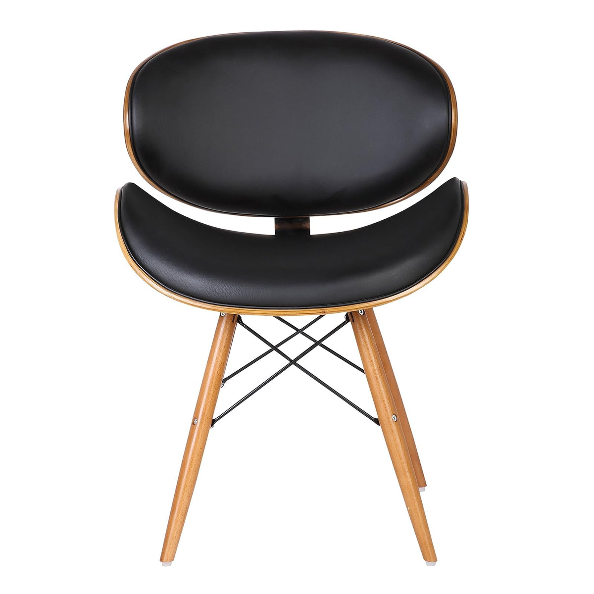 Armen Living Cassie Mid-Century Dining Chair in Walnut Wood and Black Faux Leather