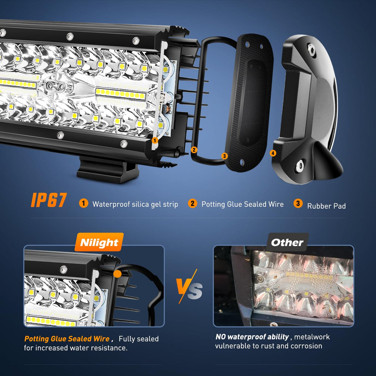 Nilight Barra LED Todoterreno ZH411-A, 12 in, 300 W, Triple Hilera, 30000 LM, con Arnés 16 AWG