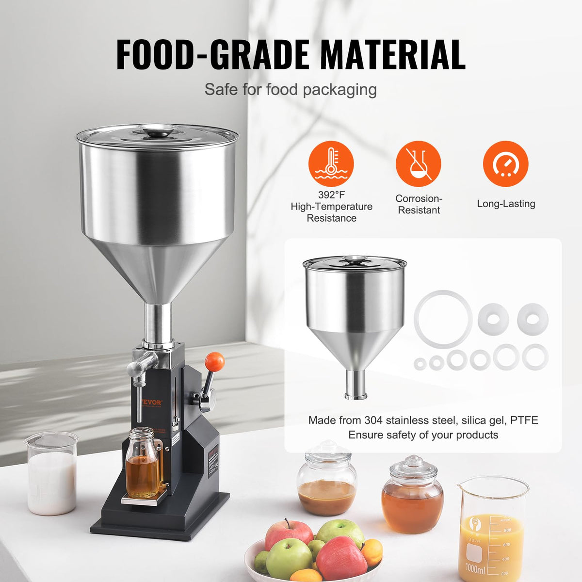 VEVOR Máquina de llenado de líquidos de pasta manual, máquina de llenado de botellas ajustable de 5 a 100 ml, relleno líquido de acero inoxidable con tolva de 11,5 L para leche y agua, jugo de aceite