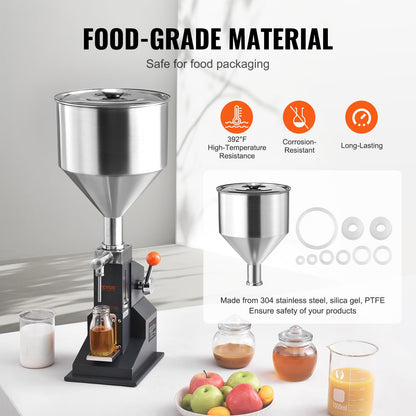 VEVOR Máquina de llenado de líquidos de pasta manual, máquina de llenado de botellas ajustable de 5 a 100 ml, relleno líquido de acero inoxidable con tolva de 11,5 L para leche y agua, jugo de aceite