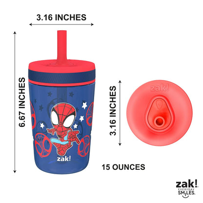 Zak Designs Marvel Spider-Man Kelso - Copas para niños pequeños para viajes o en casa, paquete de 2 tazas de plástico duraderas de 15 onzas con diseño a prueba de fugas que son perfectas para niños