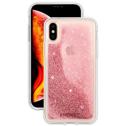 Emerge - Carcasa para iPhone con Purpurina, diseño de Globo de Nieve, Color Rosa, iPhone XS/X, Rosado