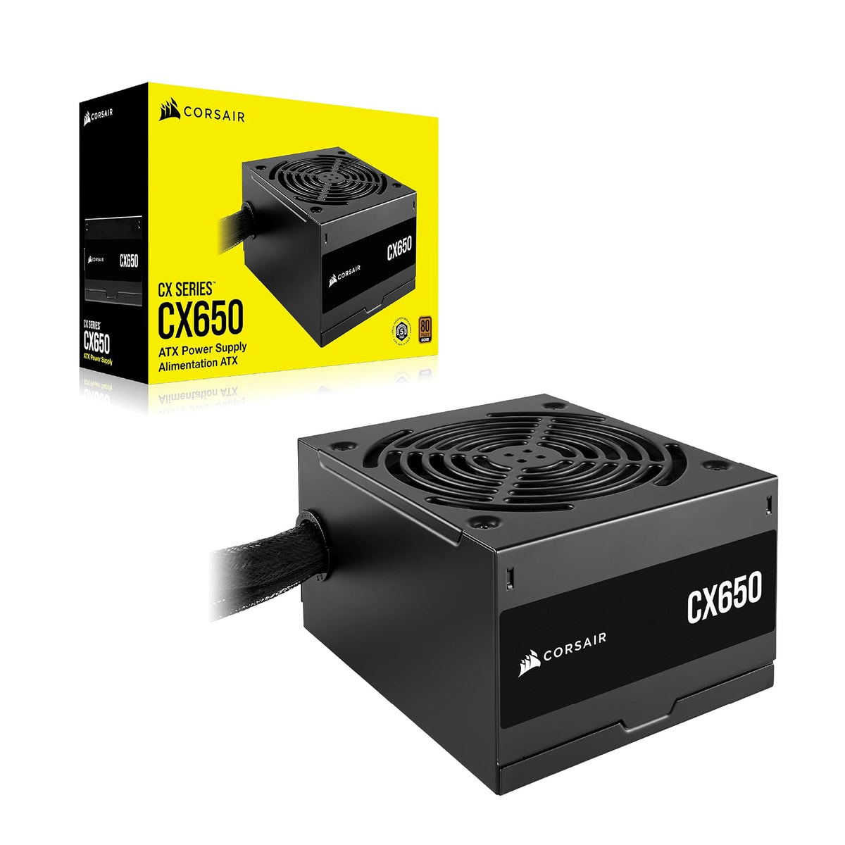 Corsair CX650 ATX 650W Fuente de Alimentación - Eficiencia 80 Plus Bronze - Bajo Ruido - Cables con Funda - No Modular - NA - Negro