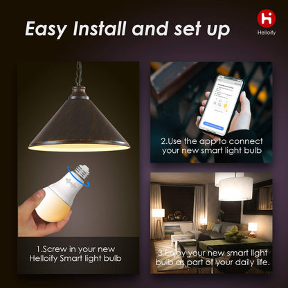 Helloify A19 Smart WiFi LED Light Bulbs, Tunable Changing, Warm to Cool White Dimmable, Work with Alexa & Google Home (No Hub), 60W Equivalent E26, 2700K-6500K, 2 Count