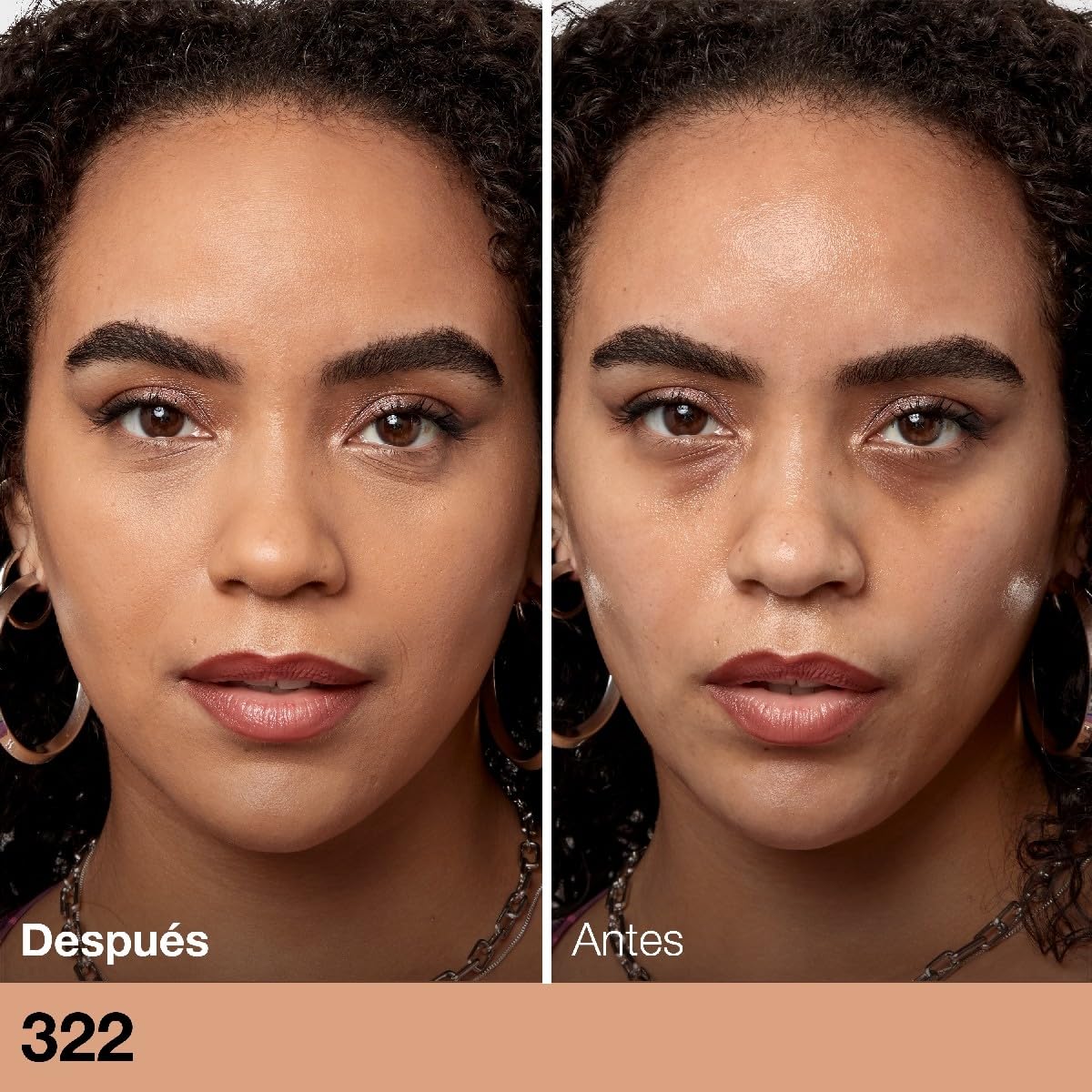 MAYBELLINE Base de Maquillaje Fit Me Matte + Poreless, Warm Honey 322, 30 ml, matifica y controla el brillo, se adapta al tono y la textura de la piel, tiene FPS 22, piel sin poros
