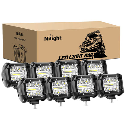 Nilight Barra de Luz LED 4 pulg 60 W Combo Flood/Spot para Todoterreno, Juego de 4 - Paquete de 8