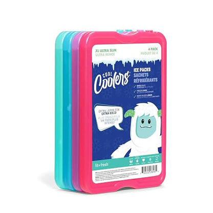 Fit + Fresh XL Cool Coolers - Paquete de hielo delgado para fiambrera, enfriadores, bolsas de playa y cestas de picnic, multicolor, paquete de 4, extragrande