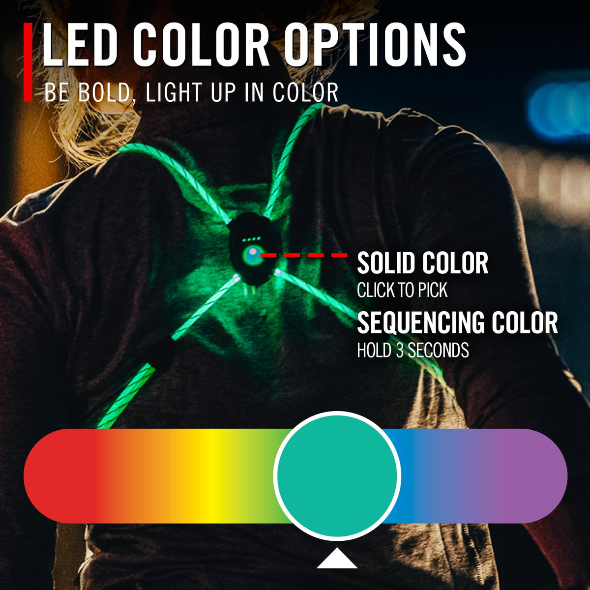 Coast LH150 - Arnés de Seguridad Recargable con iluminación LED Cambio de Color, Reflectante, Ultraligero, Talla única