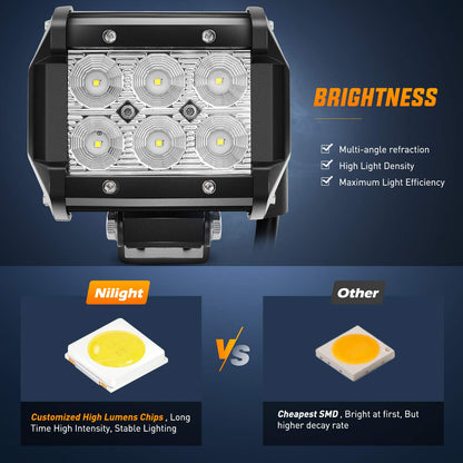 Nilight Juego de 2 Cápsulas LED de Inundación 18 W 4 in con Arnés de Cableado Todoterreno, ZH010