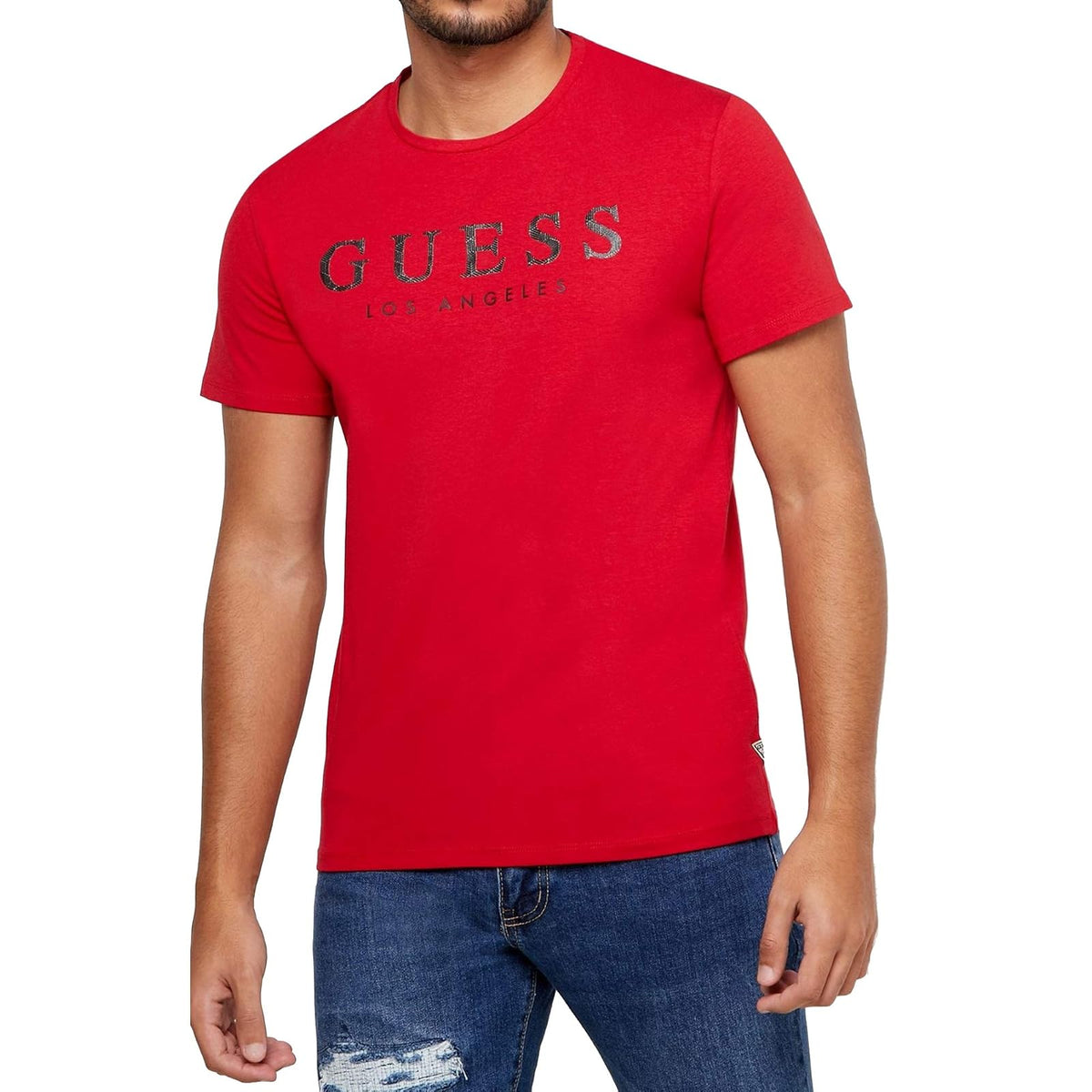 GUESS Playera Básica para Hombre, Cuello Redondo - CH - ROSSO