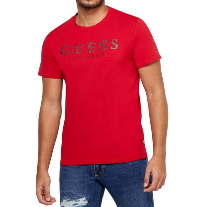 GUESS Playera Básica para Hombre, Cuello Redondo - CH - ROSSO