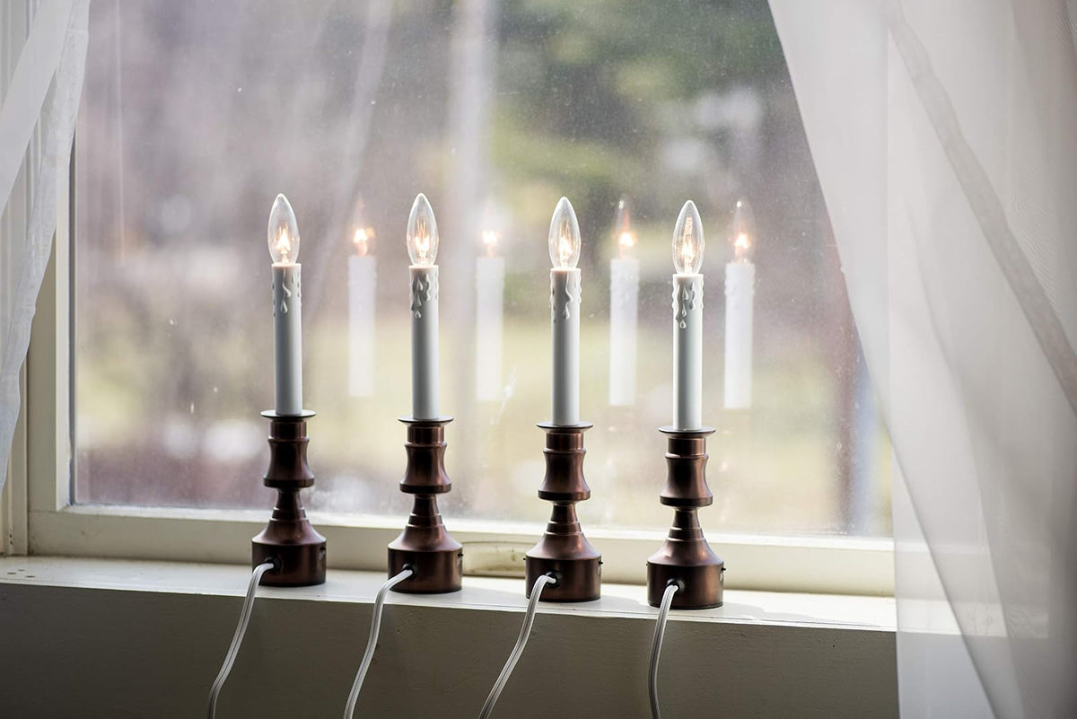 Boston Warehouse Allure - Velas LED para ventana sin llama con temporizador, juego de 4, bronce
