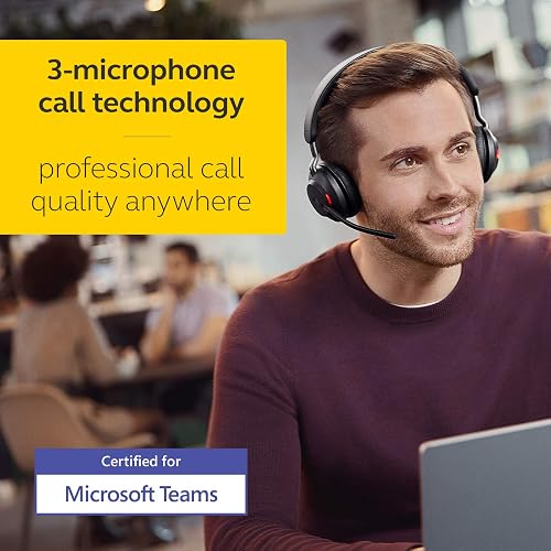Jabra Evolve2 65 MS Auriculares inalámbricos con Link380a, estéreo, Negro, Bluetooth inalámbricos para Llamadas y música, 37 Horas de duración de la batería, cancelación de Ruido