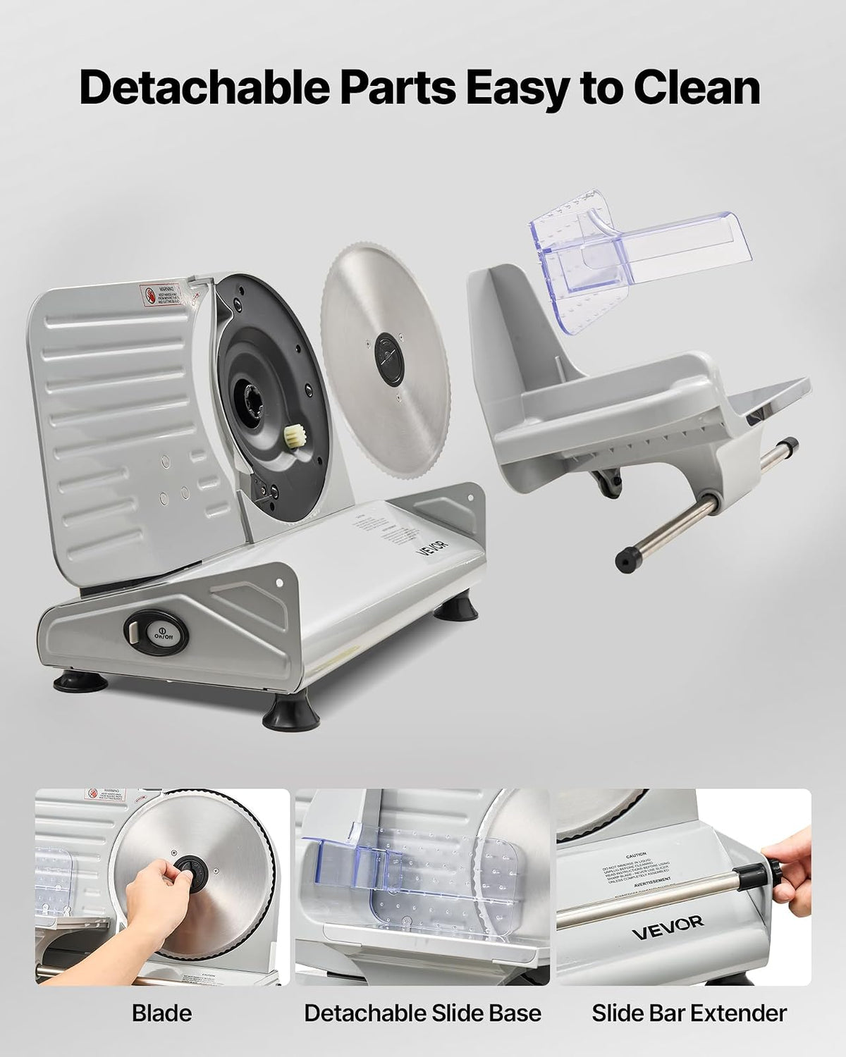 VEVOR Cortadora de carne, 8.6" eléctrica, con 2 cuchillas SUS420 y grosor ajustable de 0 a 0.6", doble bloqueo de seguridad, 200 W, para el hogar, ideal para carne congelada, jamón,baguettes y filetes